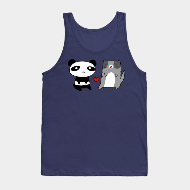 Panda and Blue Cat Love Tank Top by saradaboru